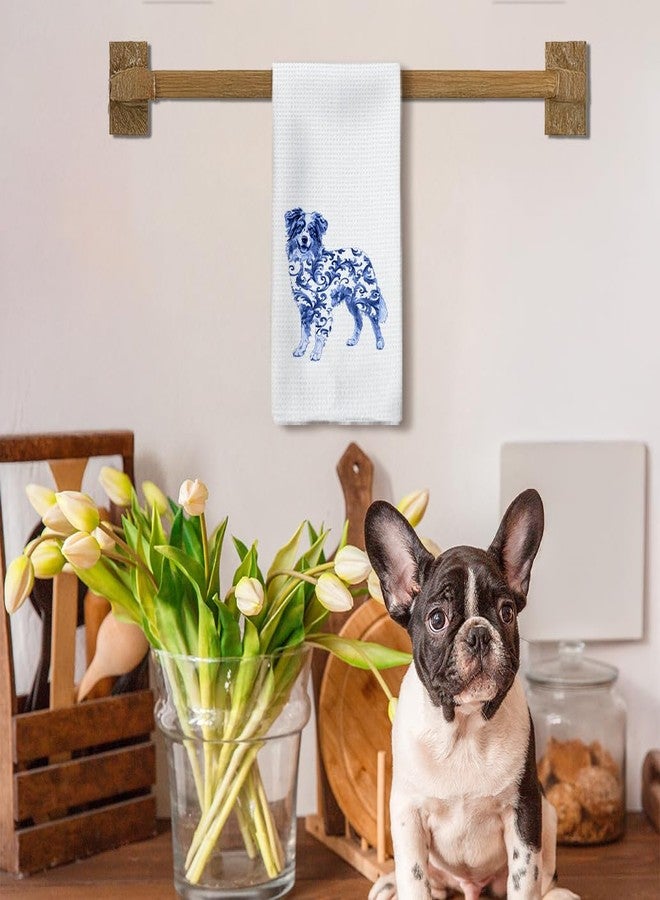 Tzhim Australian Shepherd Gifts Kitchen Towels, Blue and White Chinoiserie Australian Shepherd Hand Towels, Aussie Gifts Dish Towels Dishcloths Tea Towel for Kitchen, Dog Lover Gift, 16x24in - Image 3